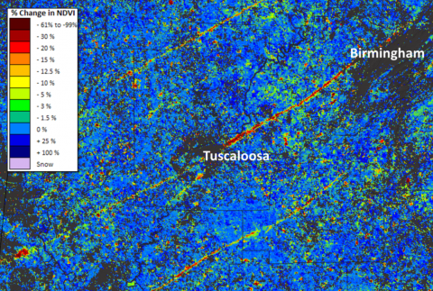 Areas affected by tornadoes in 2011